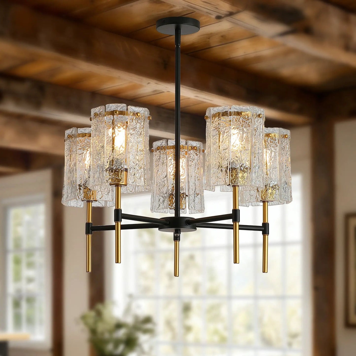 Five Light Chandelier With Textured Glass