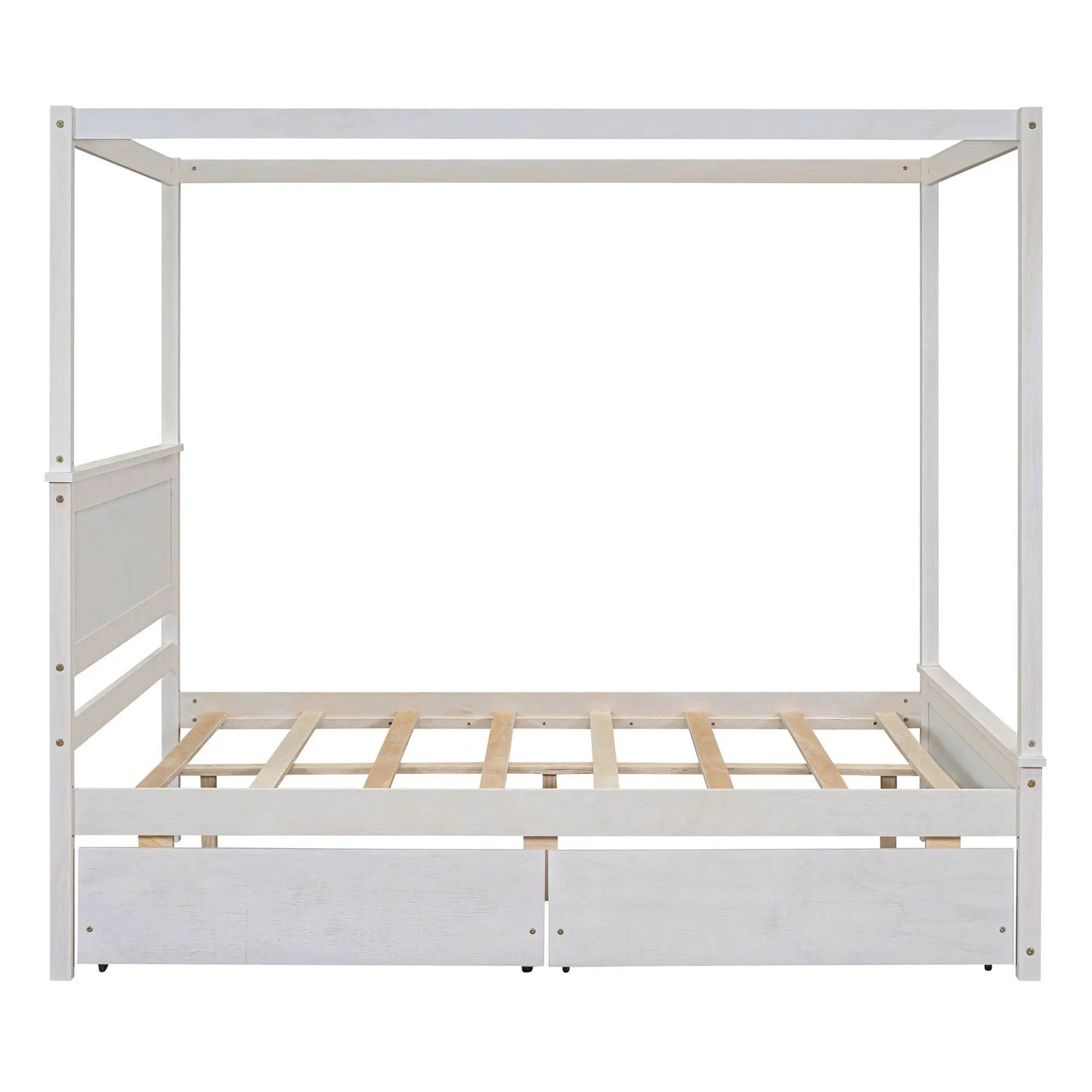 Canopy bed frame with drawers, whitewashed wood, slatted platform by Unique Piece Furniture on Tampa Home & Garden Store