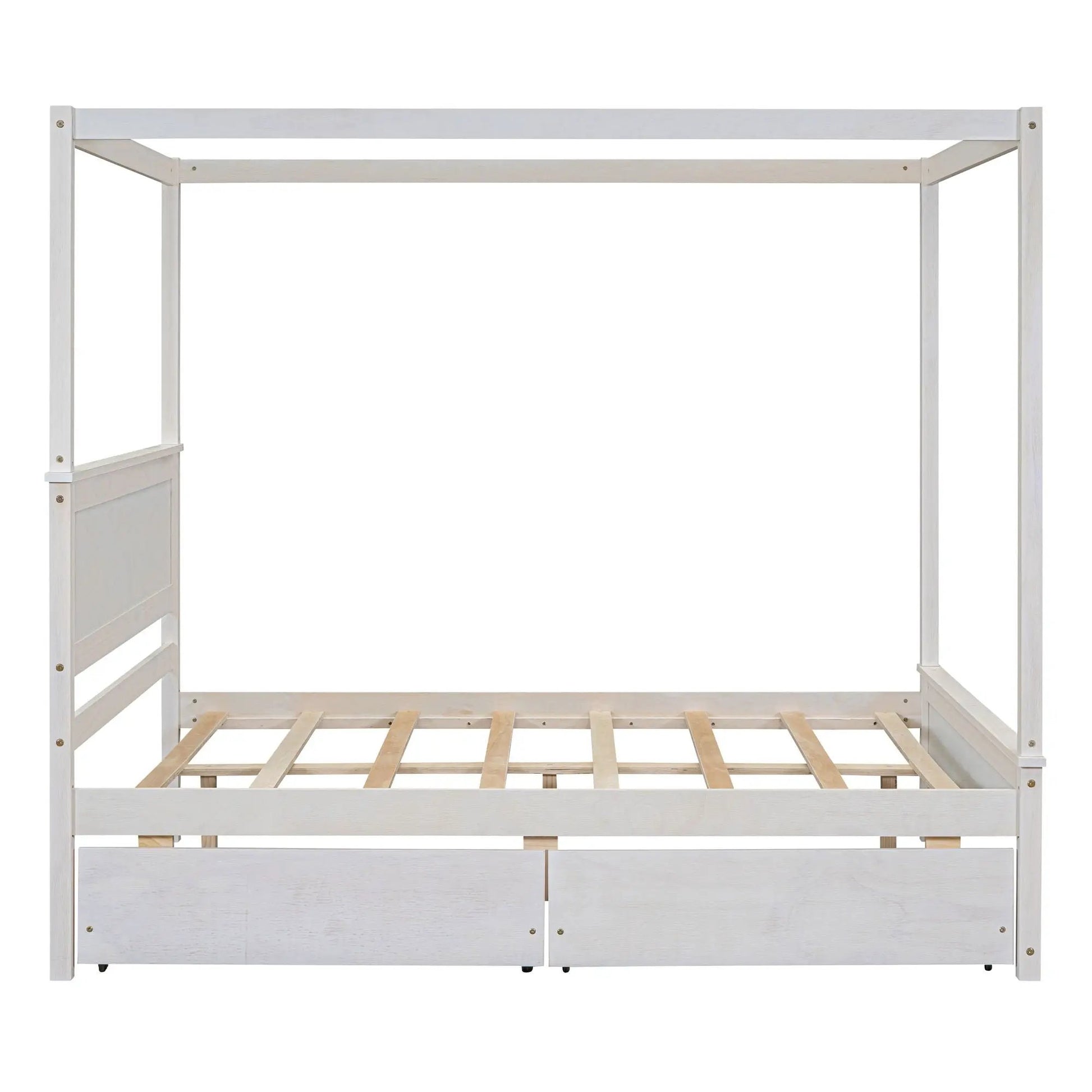 Canopy bed frame with drawers, whitewashed wood, slatted platform by Unique Piece Furniture on Tampa Home & Garden Store