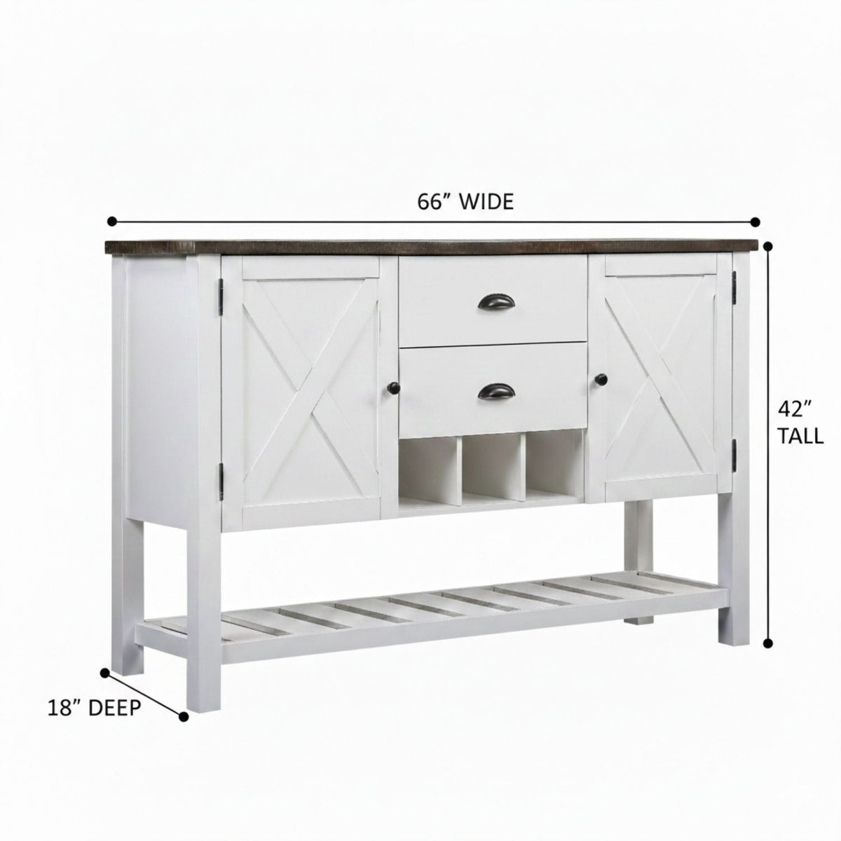 2 Drawer Server with brown wood top, white base by HouseOfZazla, two drawers and cabinet doors on Tampa Home & Garden Store