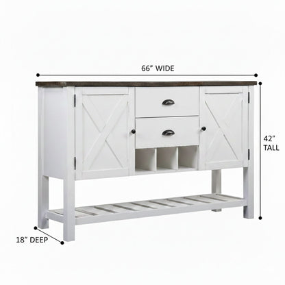 2 Drawer Server with brown wood top, white base by HouseOfZazla, two drawers and cabinet doors on Tampa Home & Garden Store