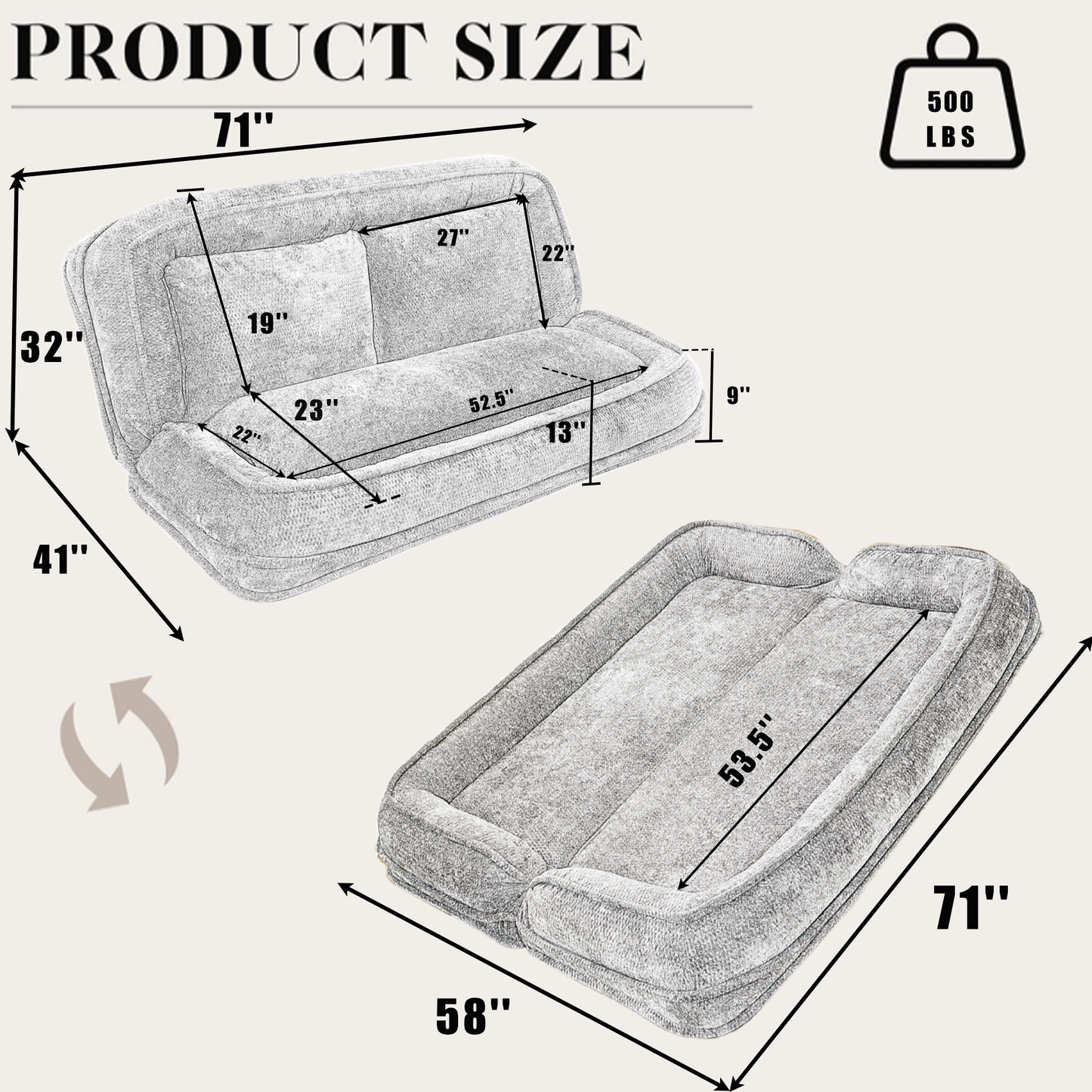 Double Human Dog Bed Loveseat by HouseOfZazla in gray textured fabric with dims on Tampa Home & Garden Store