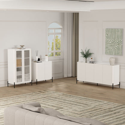 Abbey accent cabinet white with glass-front on black metal legs on Tampa Home & Garden Store