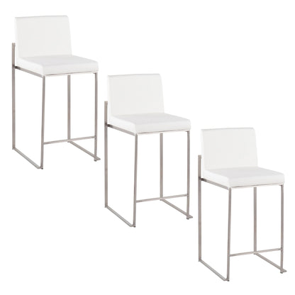 Set of three white padded high-back counter stools with stainless frames HouseOfZazla on Tampa Home & Garden Store