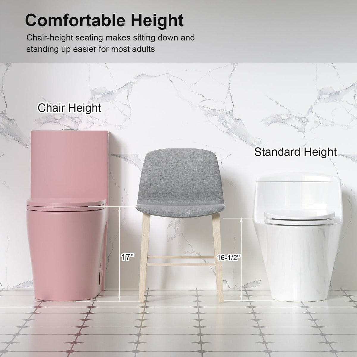 Three-item pink 1-piece toilet display with tornado/dual flush, ADA height by HouseOfZazla on Tampa Home & Garden Store