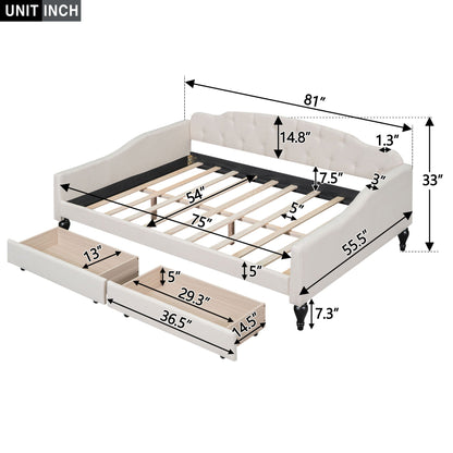 Upholstered tufted daybed in beige fabric with under-bed storage drawers on Tampa Home & Garden Store