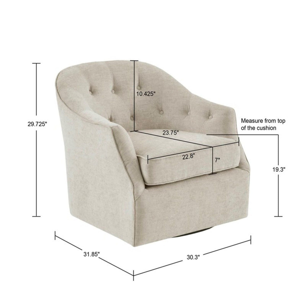 Beige tufted swivel chair with solid wood frame, 360° rotation by HouseOfZazla on Tampa Home & Garden Store