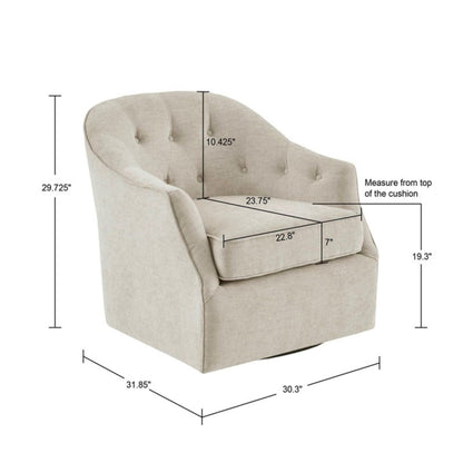 Beige tufted swivel chair with solid wood frame, 360° rotation by HouseOfZazla on Tampa Home & Garden Store