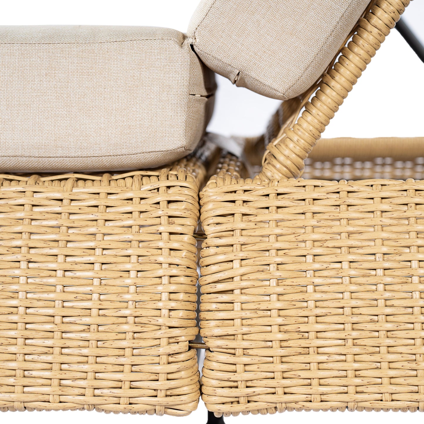Adjustable outdoor wicker chaise lounge chairs set of 2 with beige cushions, natural rattan on Tampa Home & Garden Store
