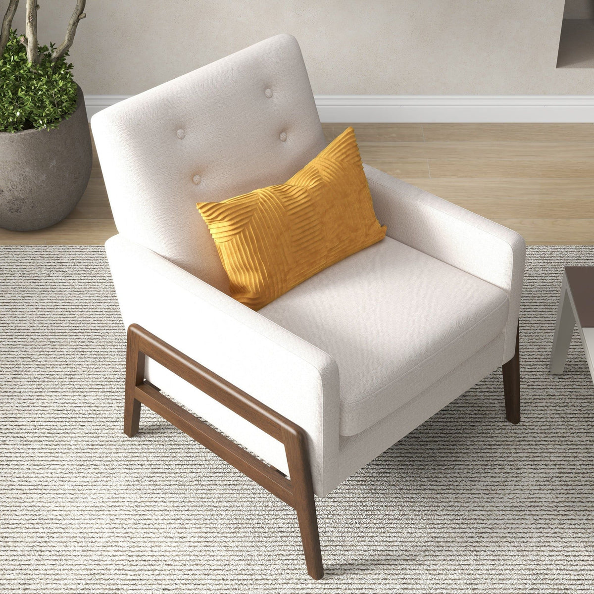 Cole Solid Wood Lounge Chair beige fabric arm chair with wood legs HouseOfZazla on Tampa Home & Garden Store
