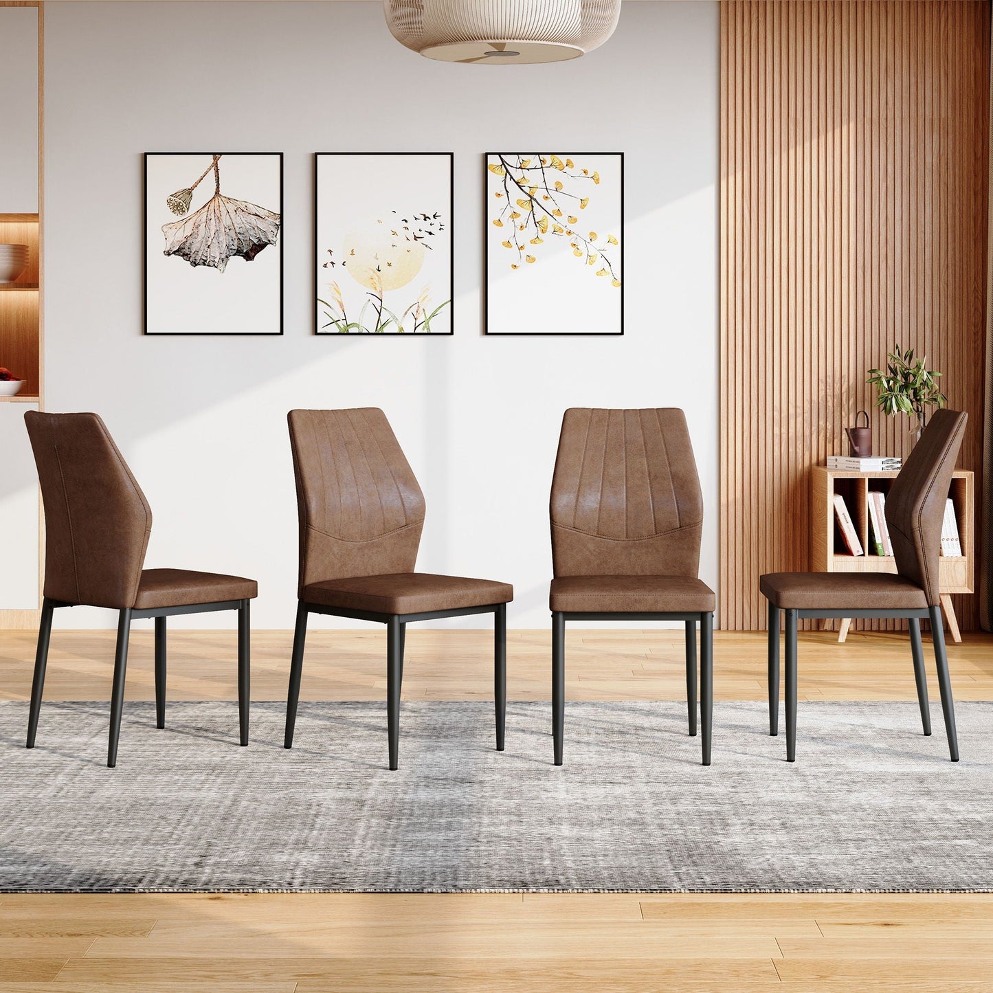 Dining chairs with shell pattern, brown upholstery, set of 4, modern dining room style on Tampa Home & Garden Store