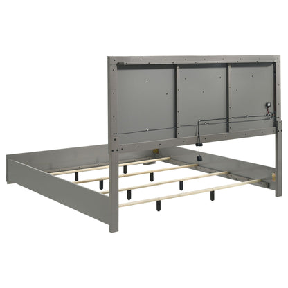 Pierce Panel Bed LED Headboard gray metal frame with exposed wiring and wood slat support on Tampa Home & Garden Store