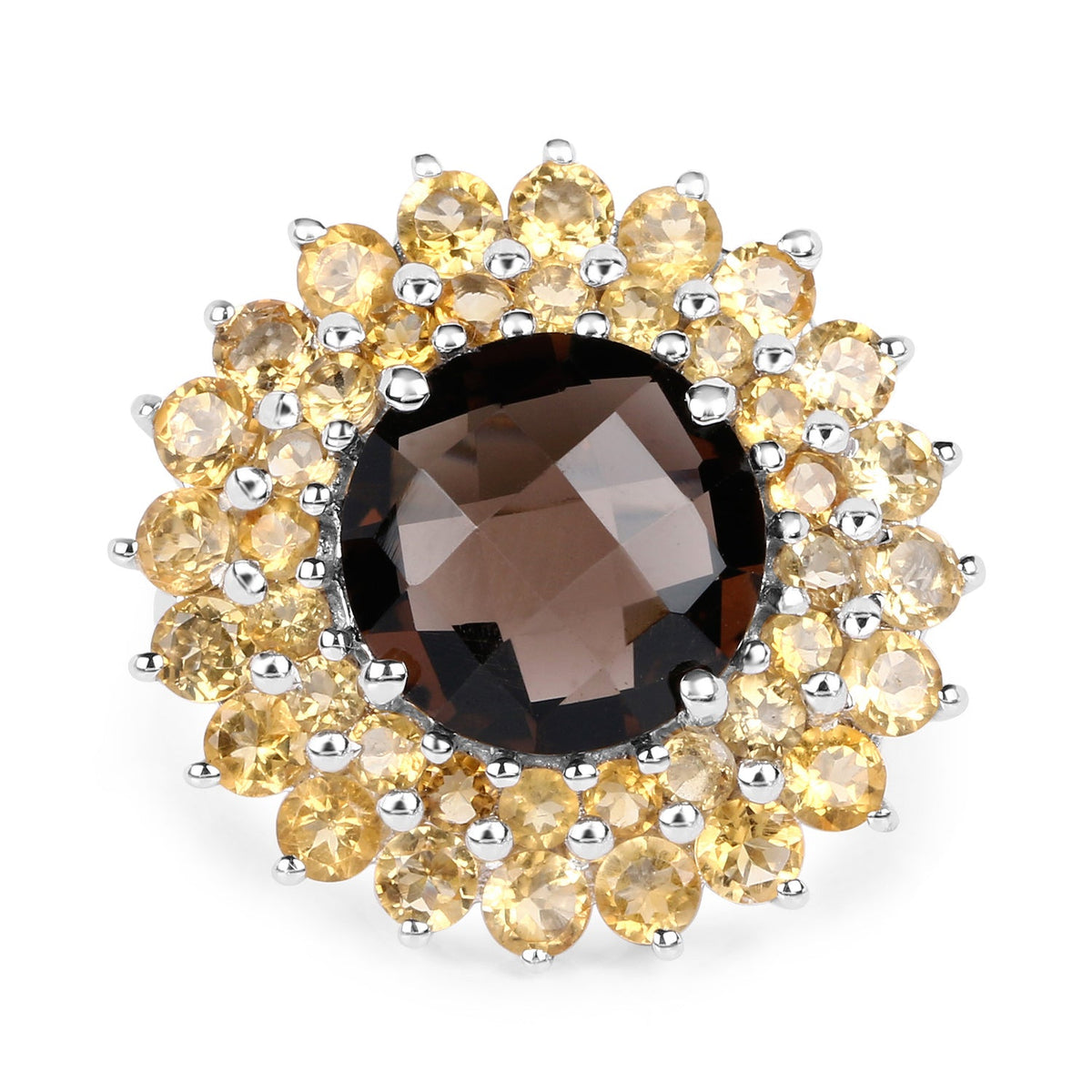 Ring: 8.56ct smoky quartz center stone with citrine halo in .925 silver, Bids.com on Tampa Home & Garden Store