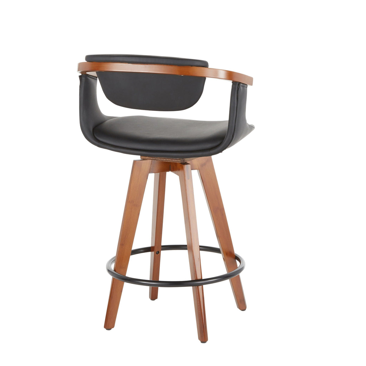Mid-Century counter stool with swivel seat black faux leather and wood legs HouseOfZazla on Tampa Home & Garden Store
