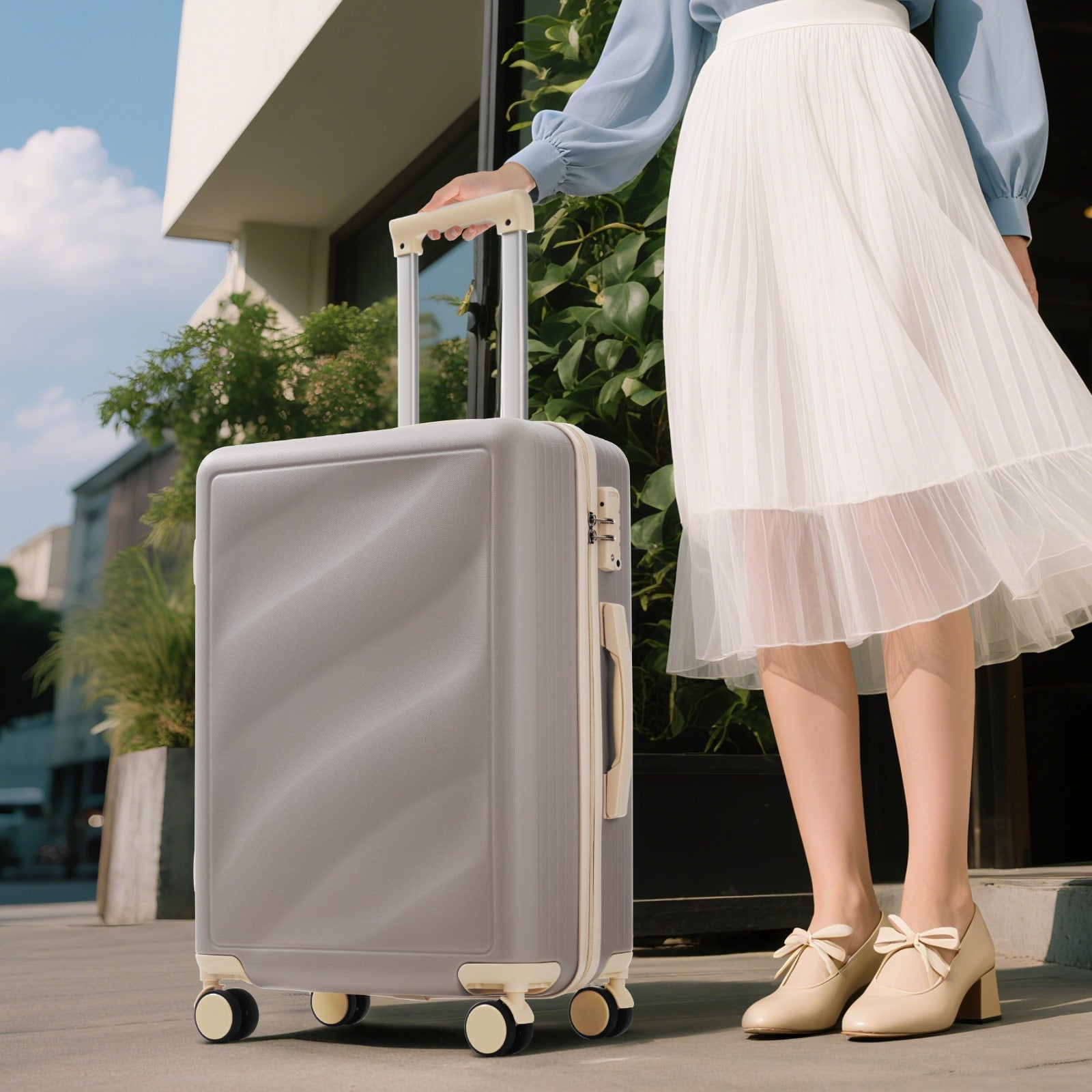 HouseOfZazla lightweight ABS hard case luggage gray suitcase with beige handle and wheels on Tampa Home & Garden Store