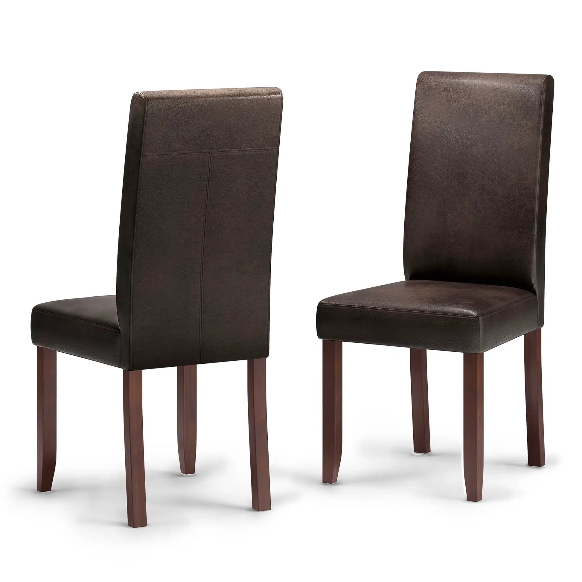 Acadian upholstered parson dining chairs set of 2 in dark brown leather with wood legs on Tampa Home & Garden Store