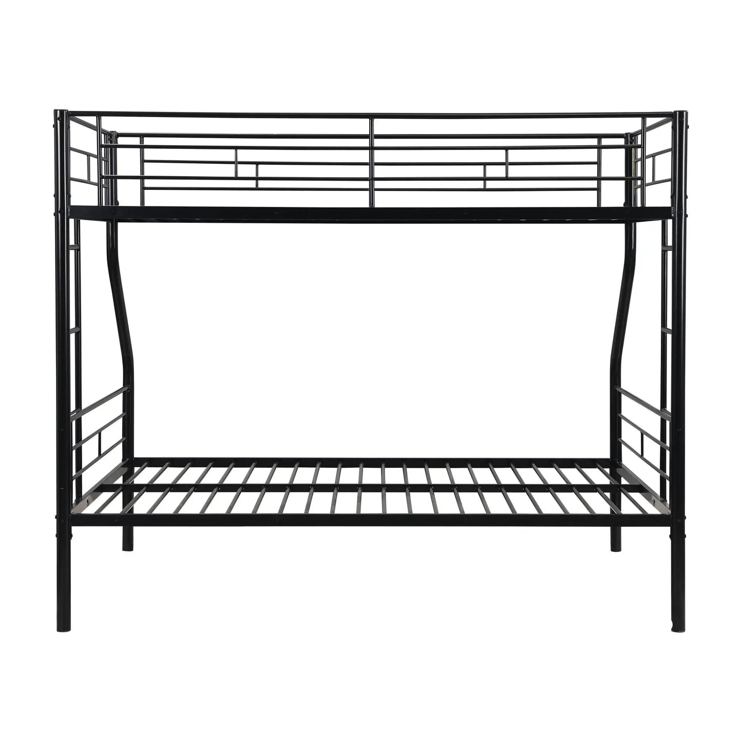 Modern black metal bunk bed frame with top guard rails and slatted lower bed on Tampa Home & Garden Store
