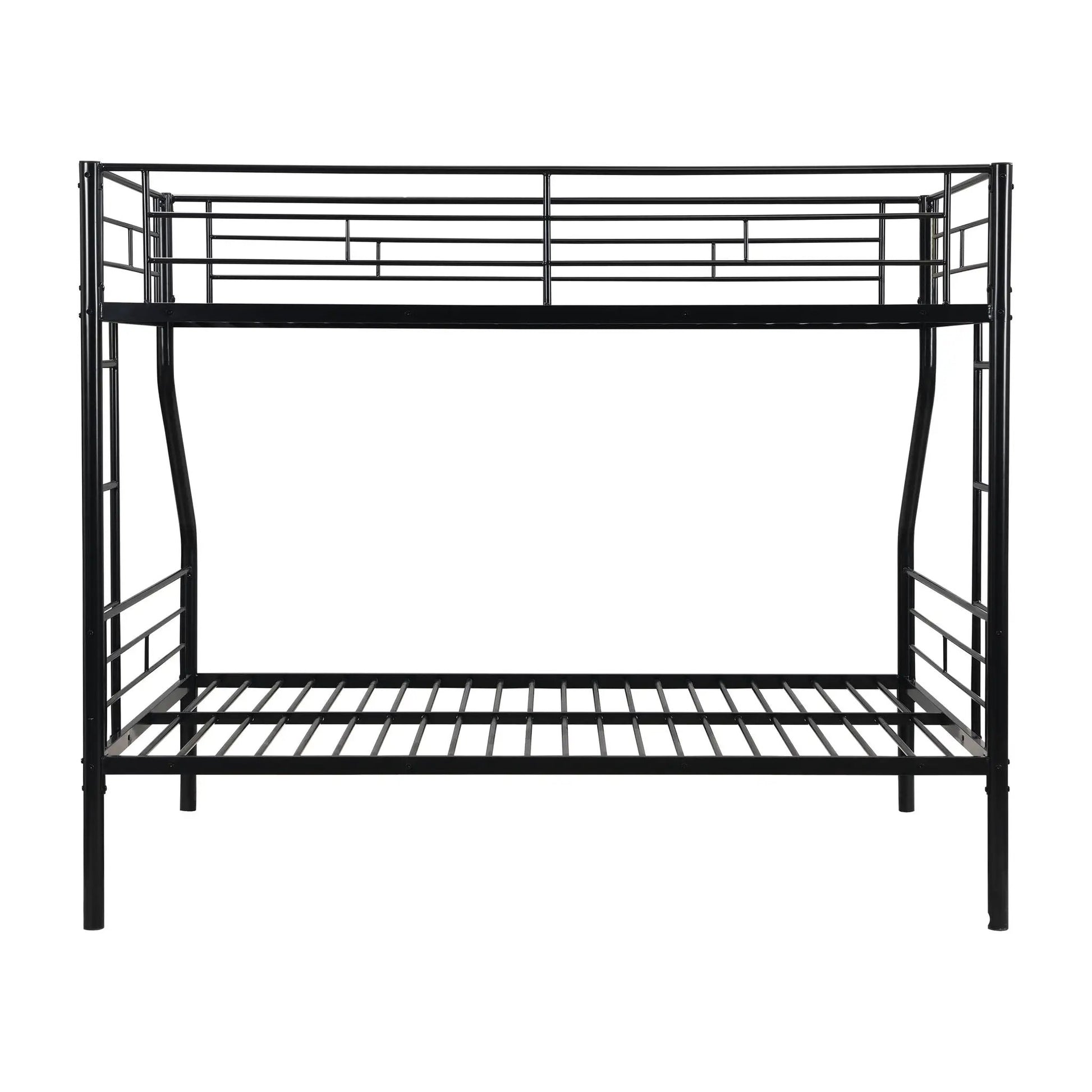 Modern black metal bunk bed frame with top guard rails and slatted lower bed on Tampa Home & Garden Store