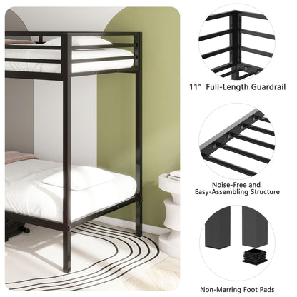 Adam Twin Over Twin Bunk Bed in black metal frame by HouseOfZazla with guardrails on Tampa Home & Garden Store