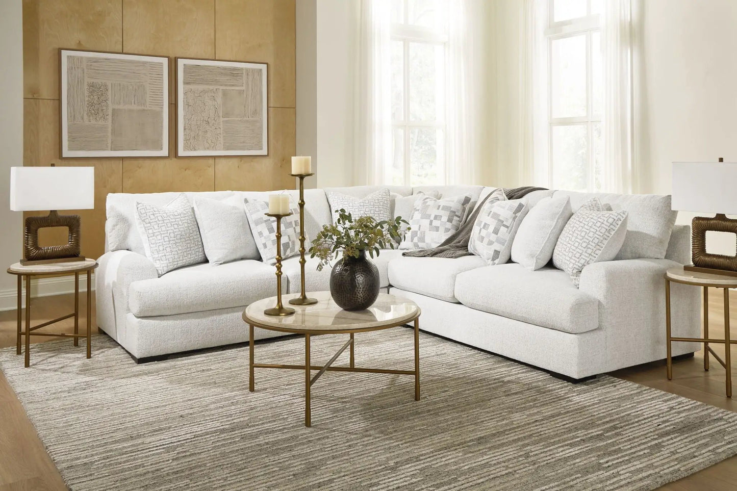 Misty-Lakes Sectional by Unique Piece Furniture, cream upholstery with cushions in a room on Tampa Home & Garden Store