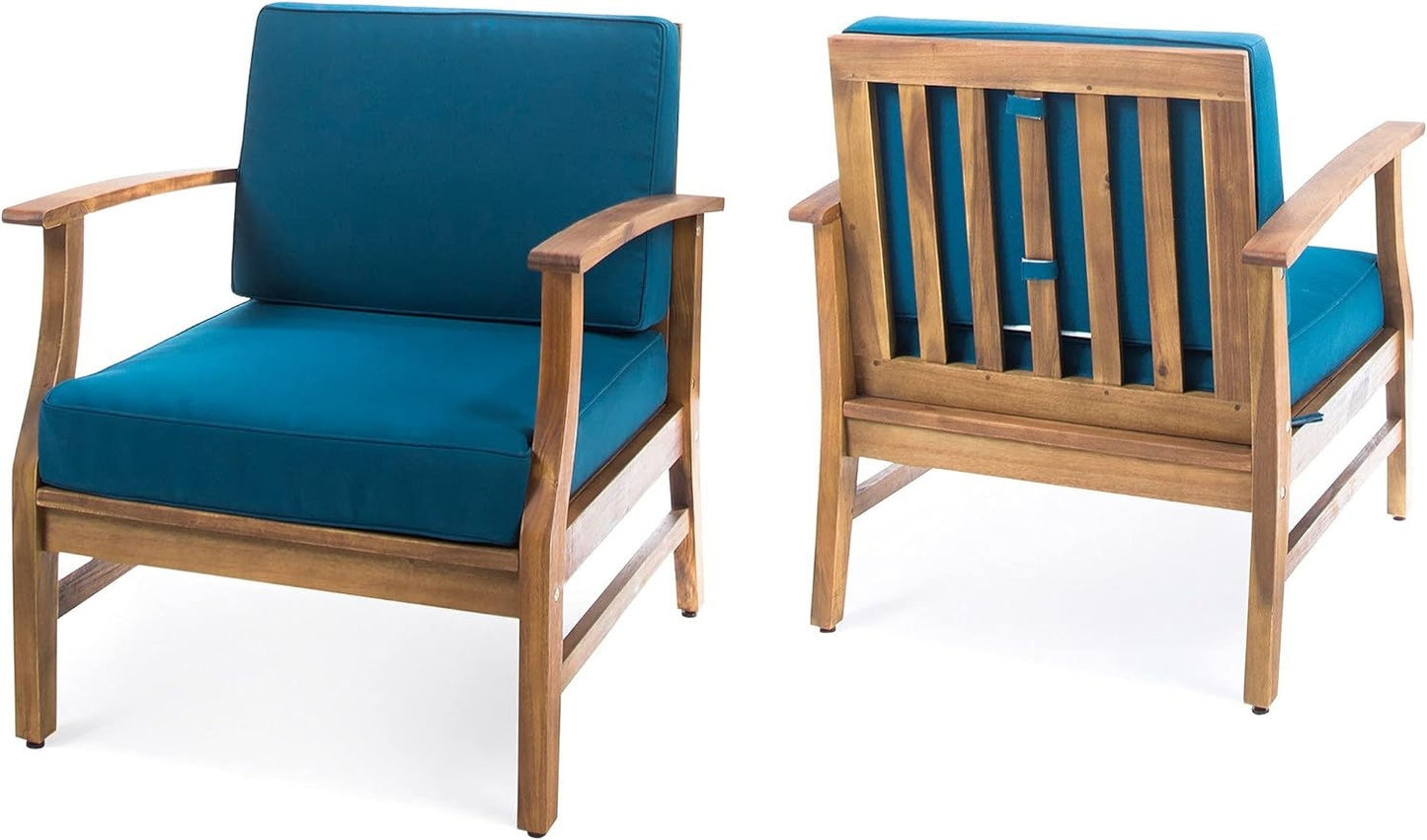 Perla Contemporary Club Chairs with teal water-resistant cushions and wooden frames outdoor chairs on Tampa Home & Garden Store