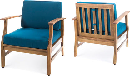 Perla Contemporary Club Chairs with teal water-resistant cushions and wooden frames outdoor chairs on Tampa Home & Garden Store