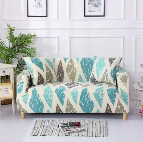 Sofa cover by FLIPSTYLEZLLC in teal grey elastic fabric for a two-seater sofa on Tampa Home & Garden Store