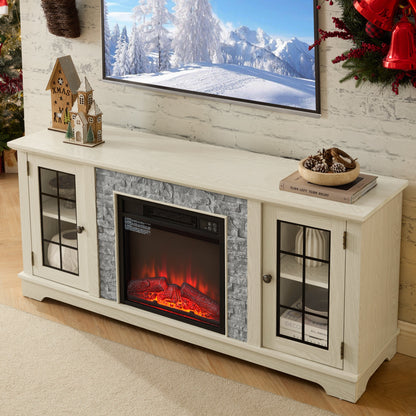 58-inch modern TV stand with electric fireplace and storage in light wood by HouseOfZazla on Tampa Home & Garden Store