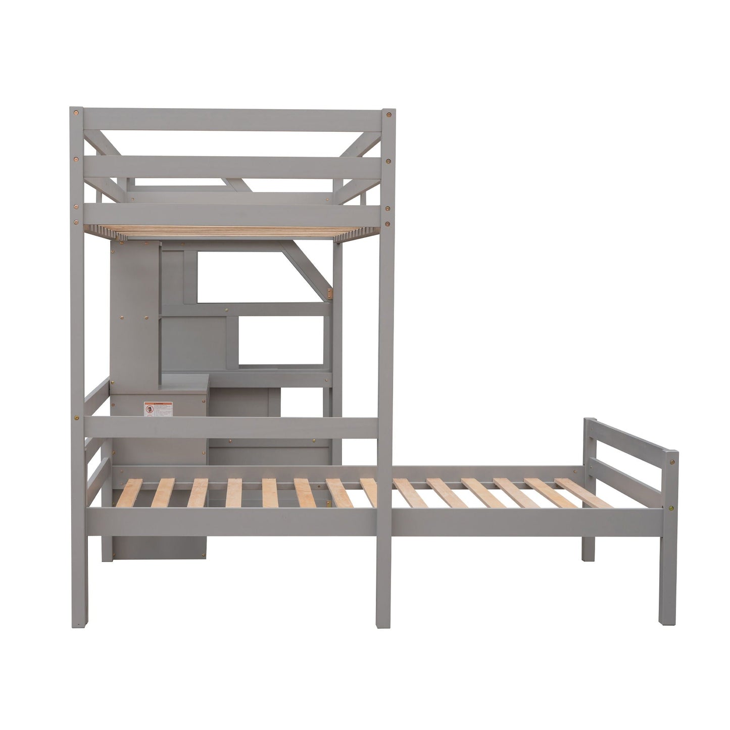 Loft bed frame in gray with built-in desk, shelves and drawers by HouseOfZazla on Tampa Home & Garden Store