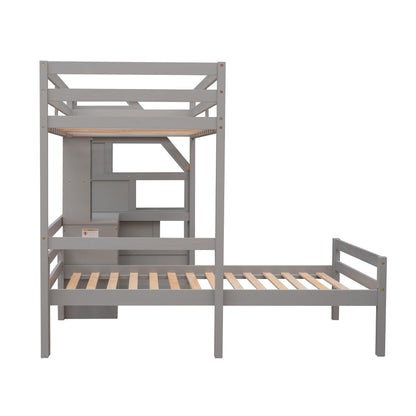 Loft bed frame in gray with built-in desk, shelves and drawers by HouseOfZazla on Tampa Home & Garden Store