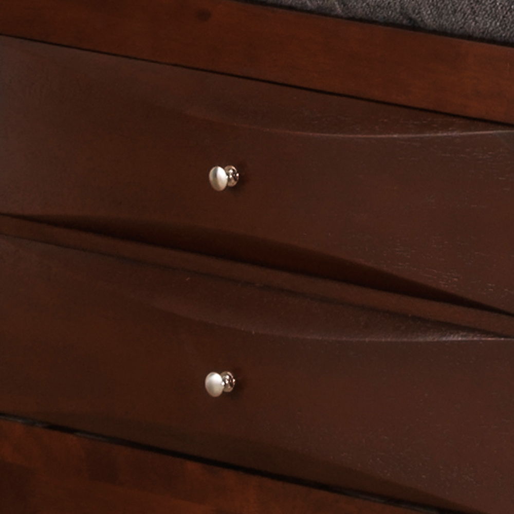 Storage Beds dark brown wood drawer fronts with small white ceramic knobs on Tampa Home & Garden Store