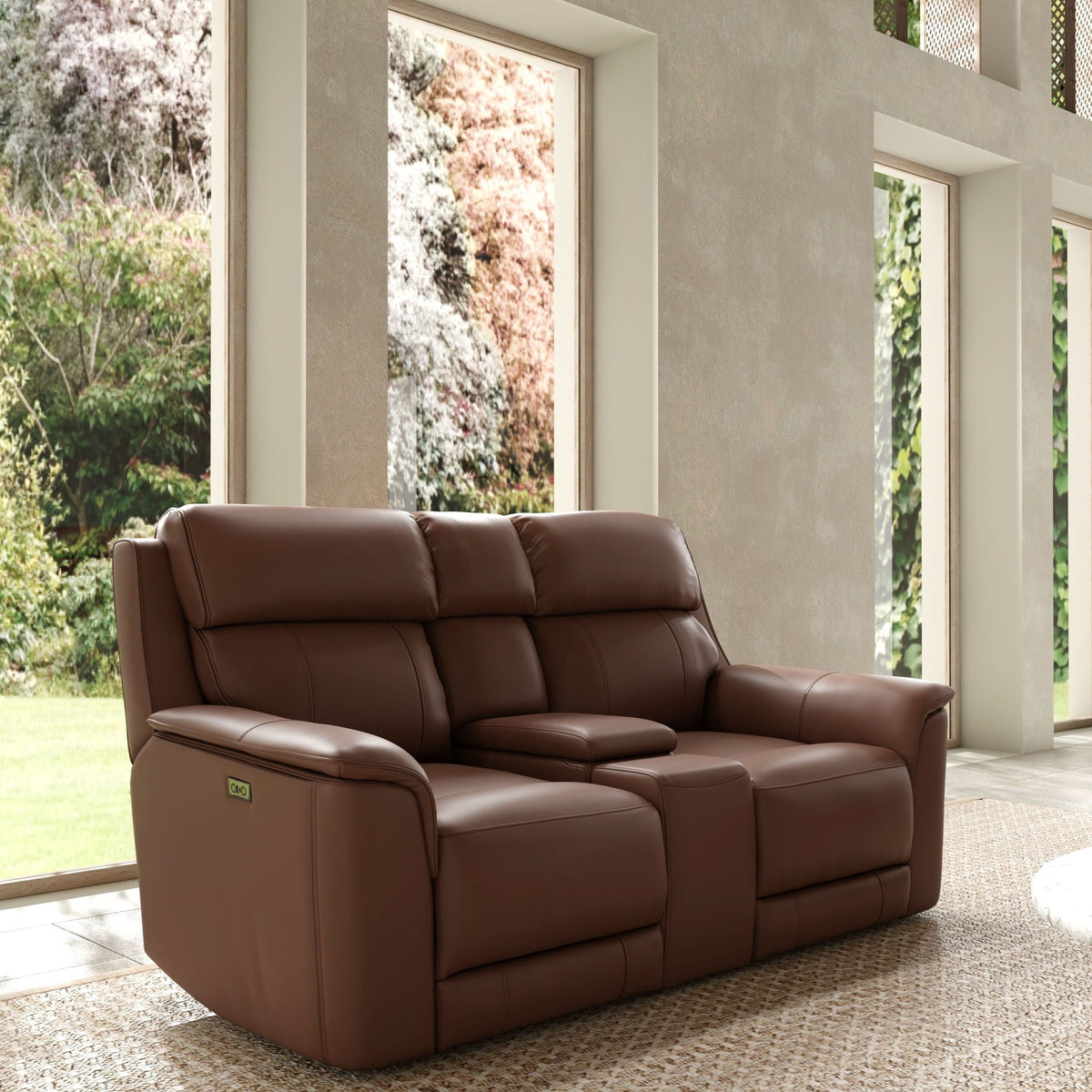 Dual Power Reclining Loveseat and Center Console in brown leather by HouseOfZazla on Tampa Home & Garden Store