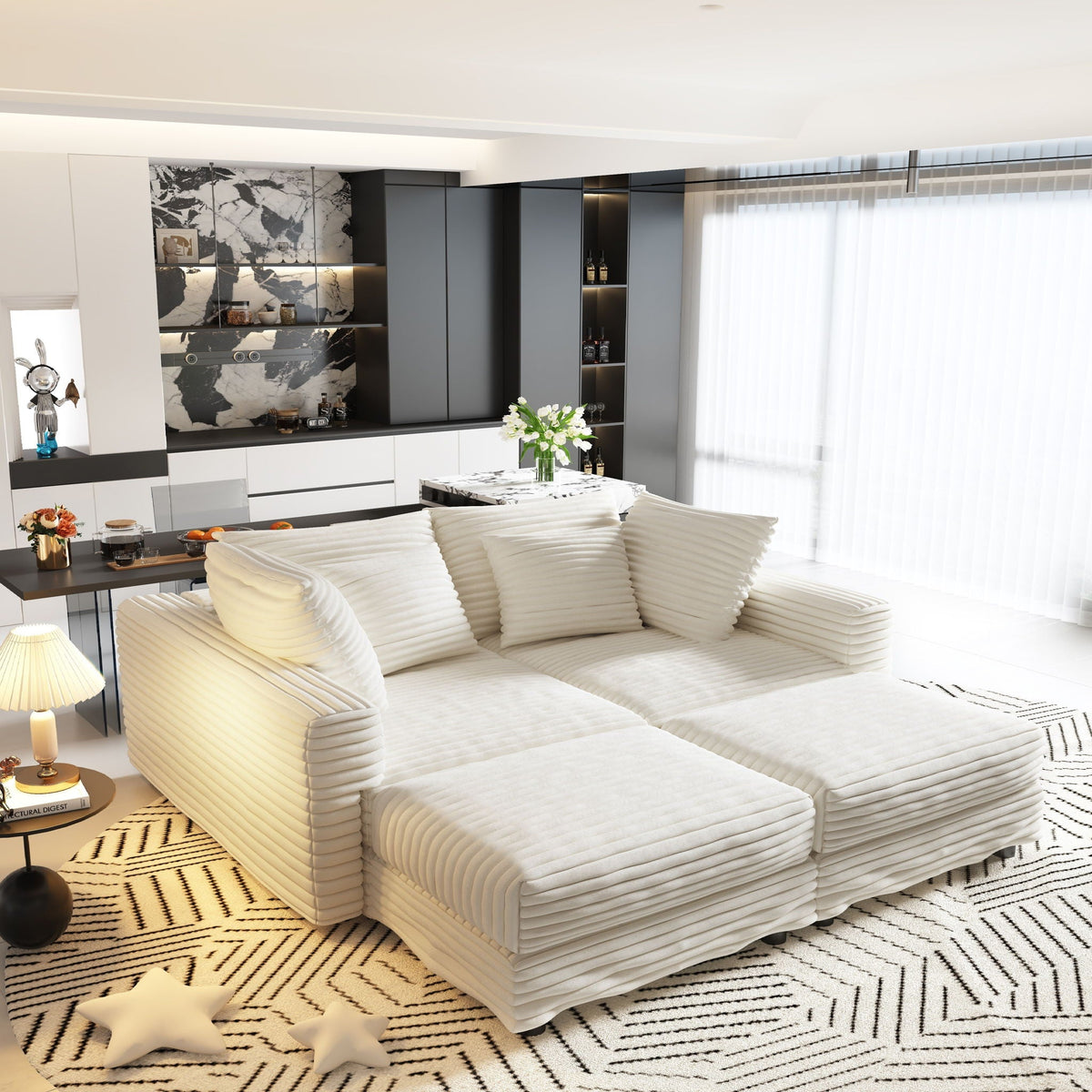 Deep Seat Sofa Bed With Ottoman and Soft Pillows