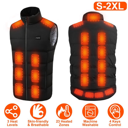 GemGear heated vest front and back view with 23 heating zones, 3 heat levels on Tampa Home & Garden Store