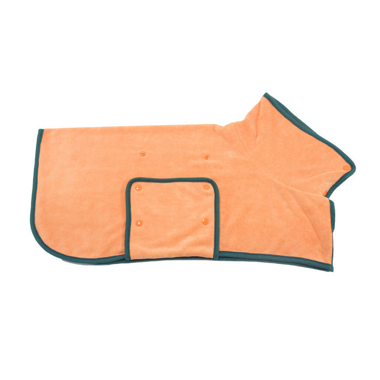 Absorbent Pet Bathrobe waist-wrapped microfiber, orange with teal trim, Pet Zen on Tampa Home & Garden Store