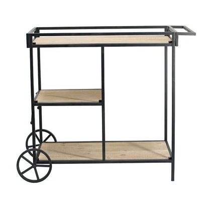 Shelf With Wheel Black and Brown Wood Finish