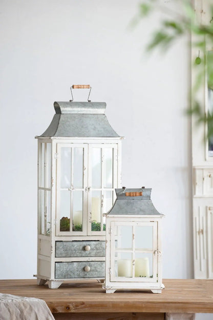 Wooden Lantern for Indoor and Outdoor Ivory Decor