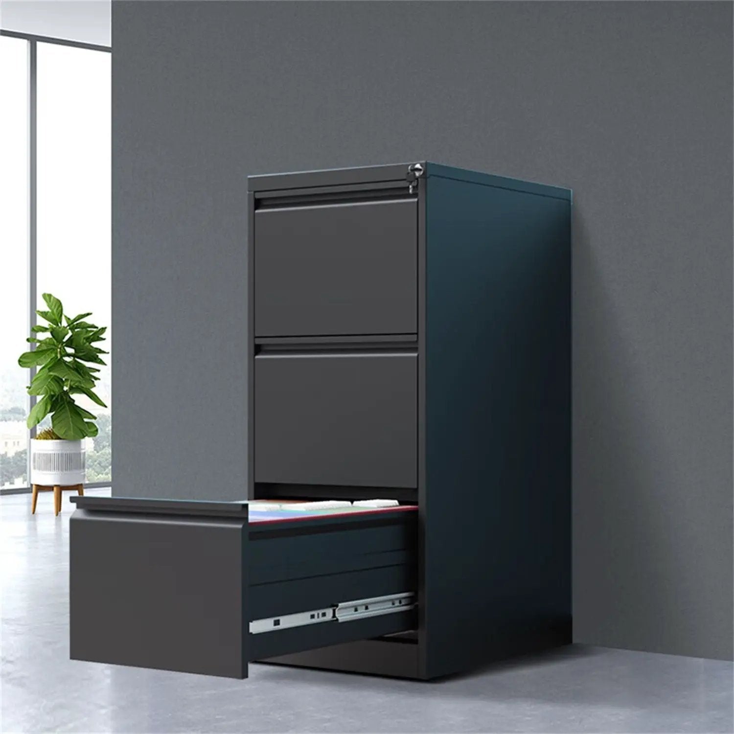 Durable metal 3-drawer filing cabinet with lock for office use in gray by Unique Piece Furniture on Tampa Home & Garden Store