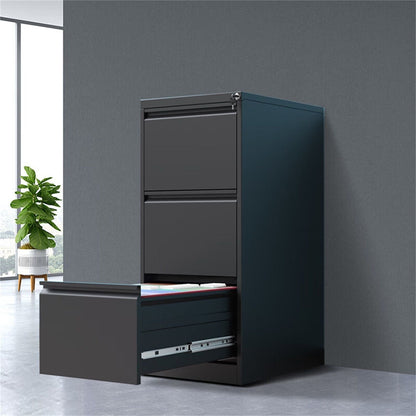 Durable metal 3-drawer file cabinet with lock for office storage in dark gray finish on Tampa Home & Garden Store
