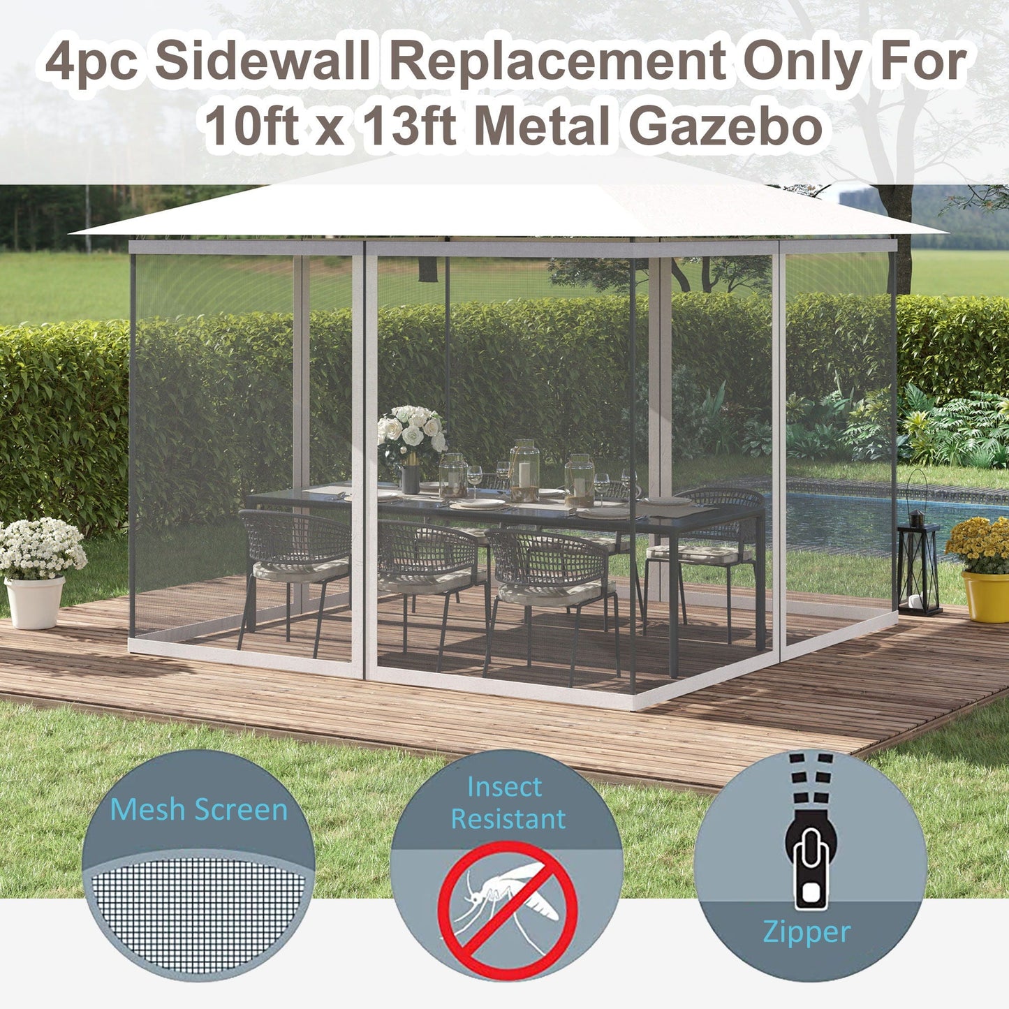 Replacement Mesh Sidewall For Gazebo 10x13 White