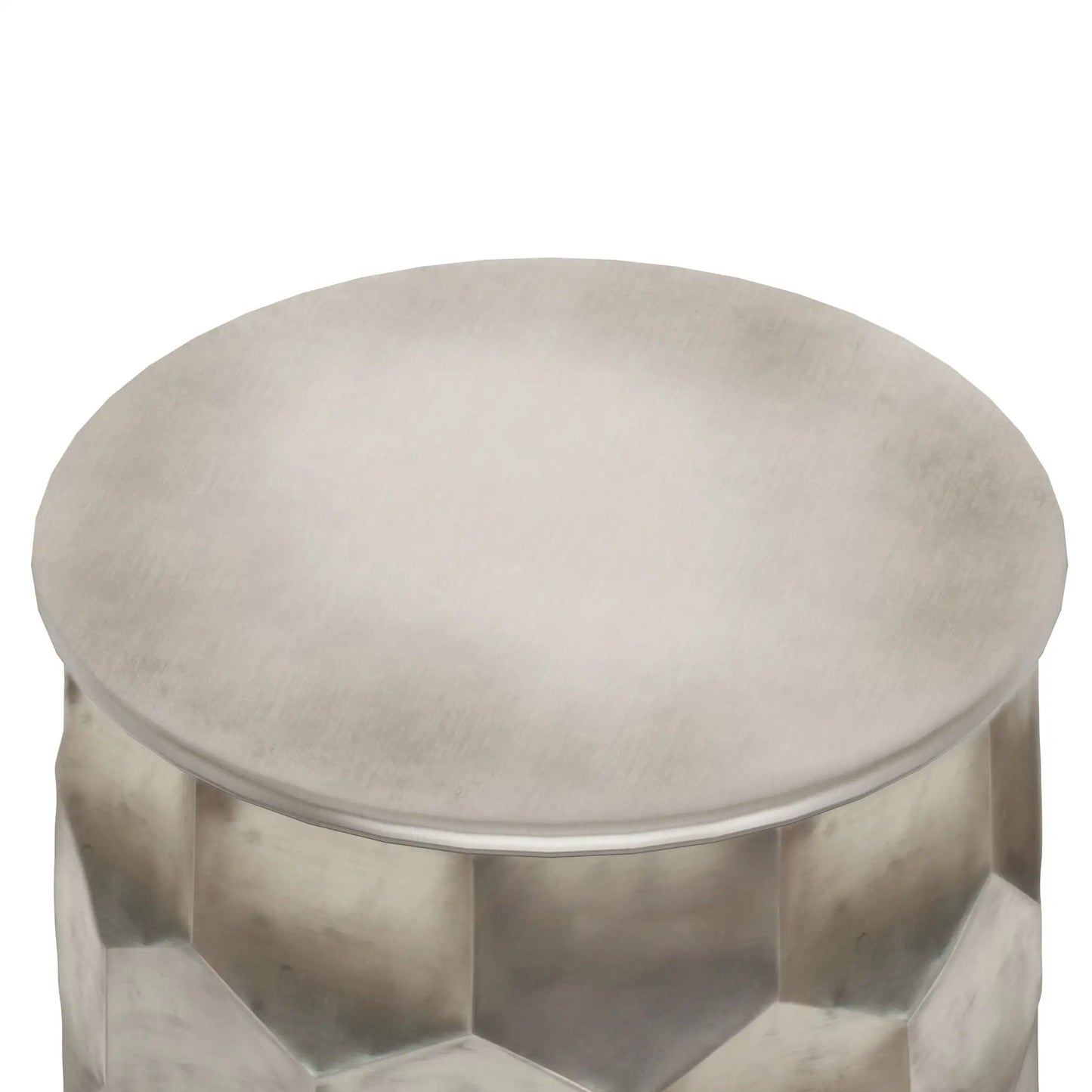 Whitney metal storage table with brushed finish and faceted base on Tampa Home & Garden Store