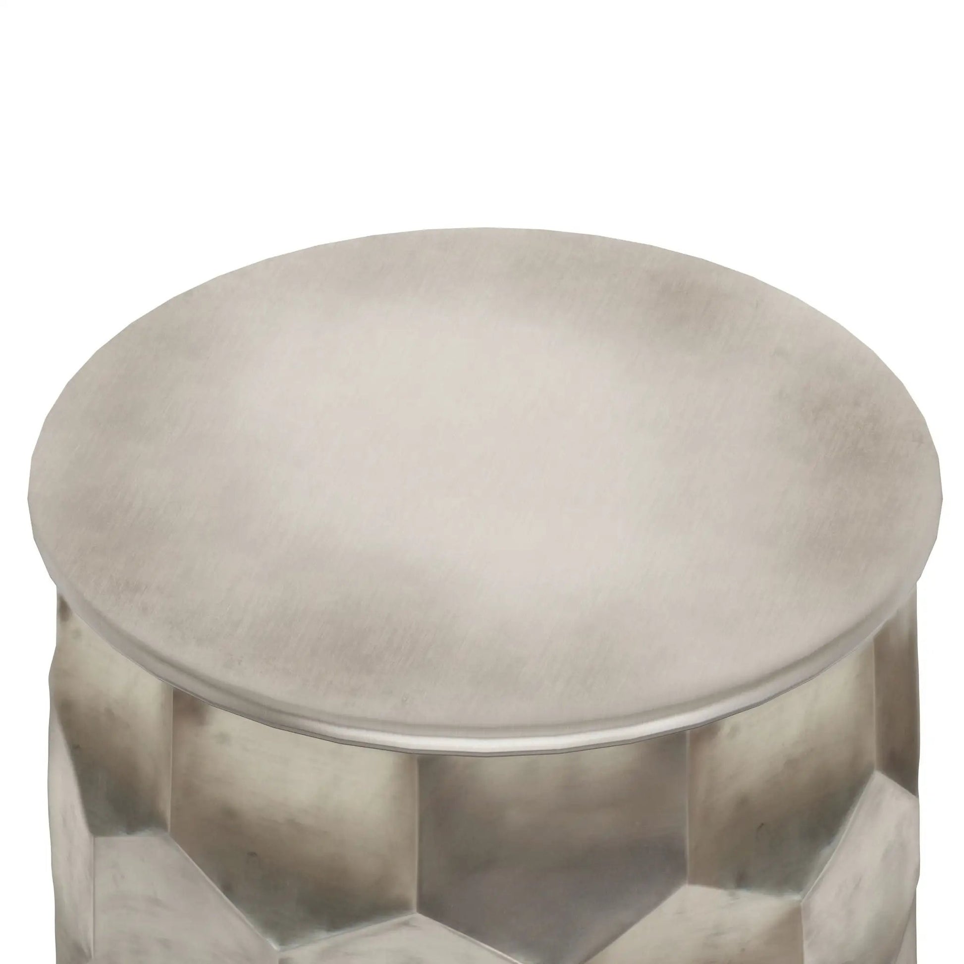 Whitney metal storage table with brushed finish and faceted base on Tampa Home & Garden Store
