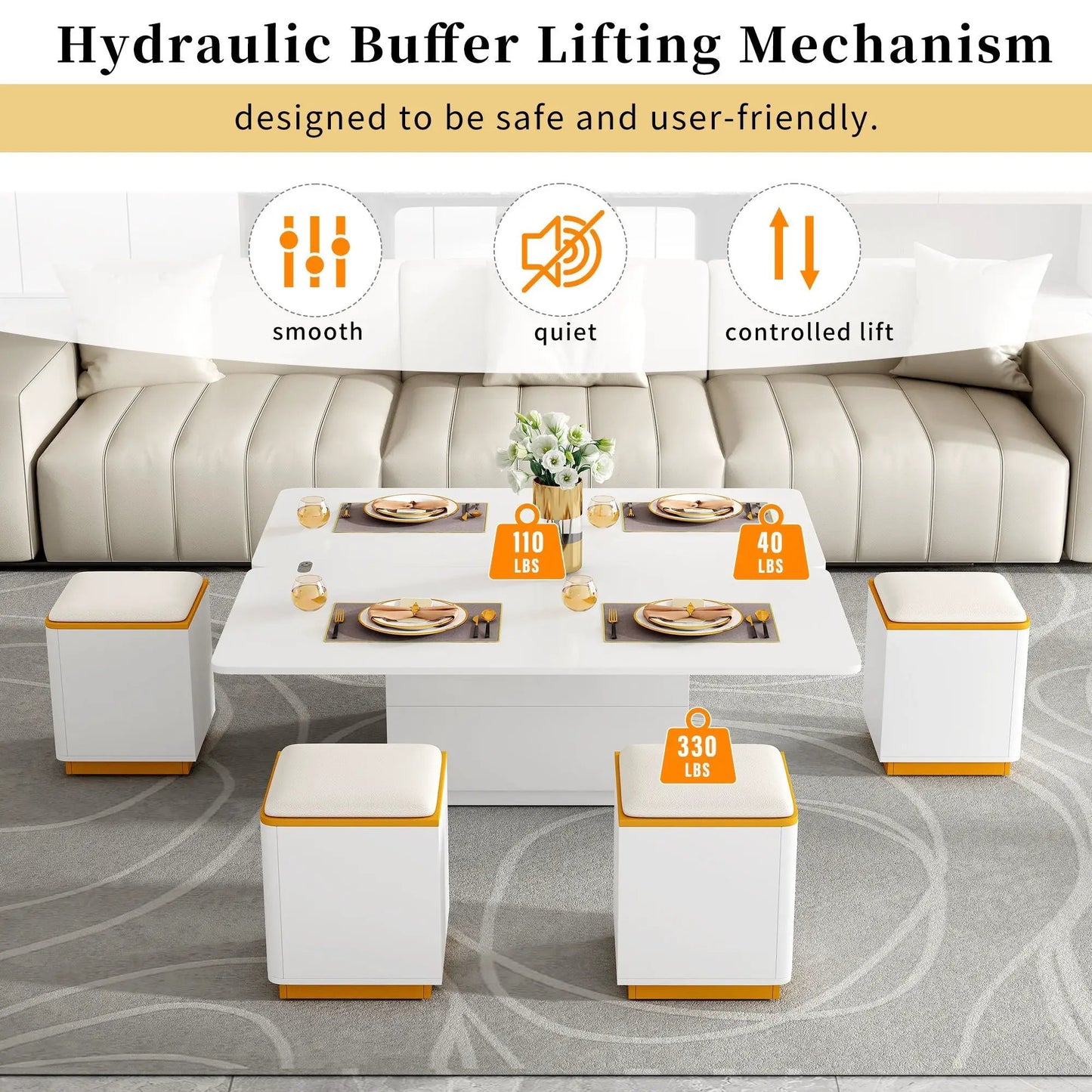 Lift Top Coffee Table with Storage Stools