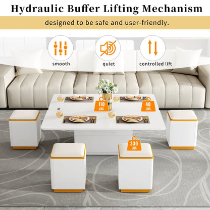Lift Top Coffee Table with Storage Stools