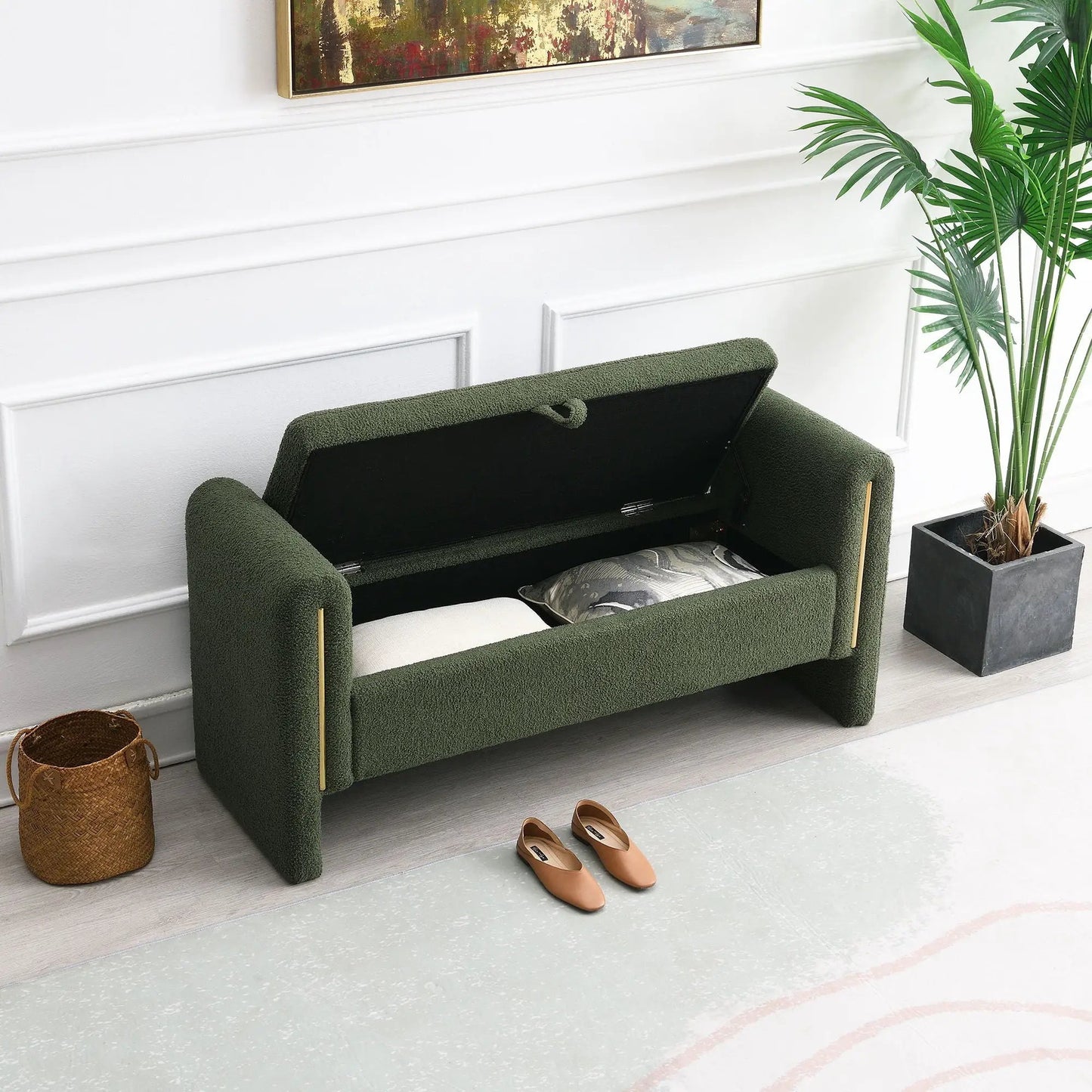Modern Teddy upholstered bed end bench with arms and storage by Unique Piece Furniture on Tampa Home & Garden Store
