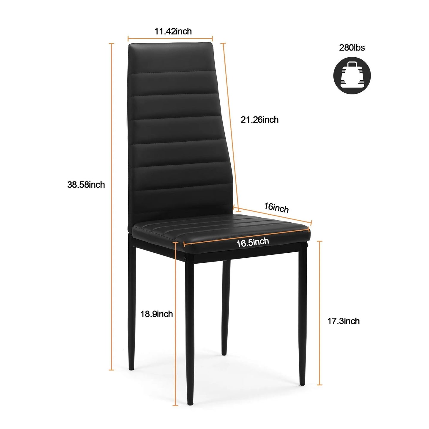 Dining Chairs Set of 4 in Black PU Leather