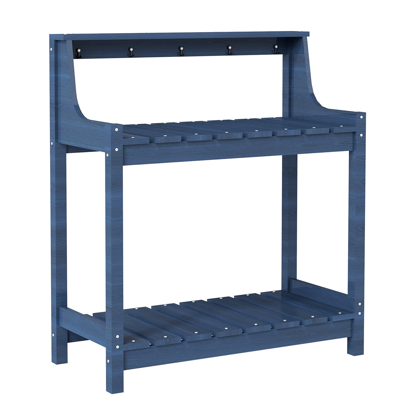Potting bench outdoor blue HDPE with storage shelf and five hooks HouseOfZazla on Tampa Home & Garden Store