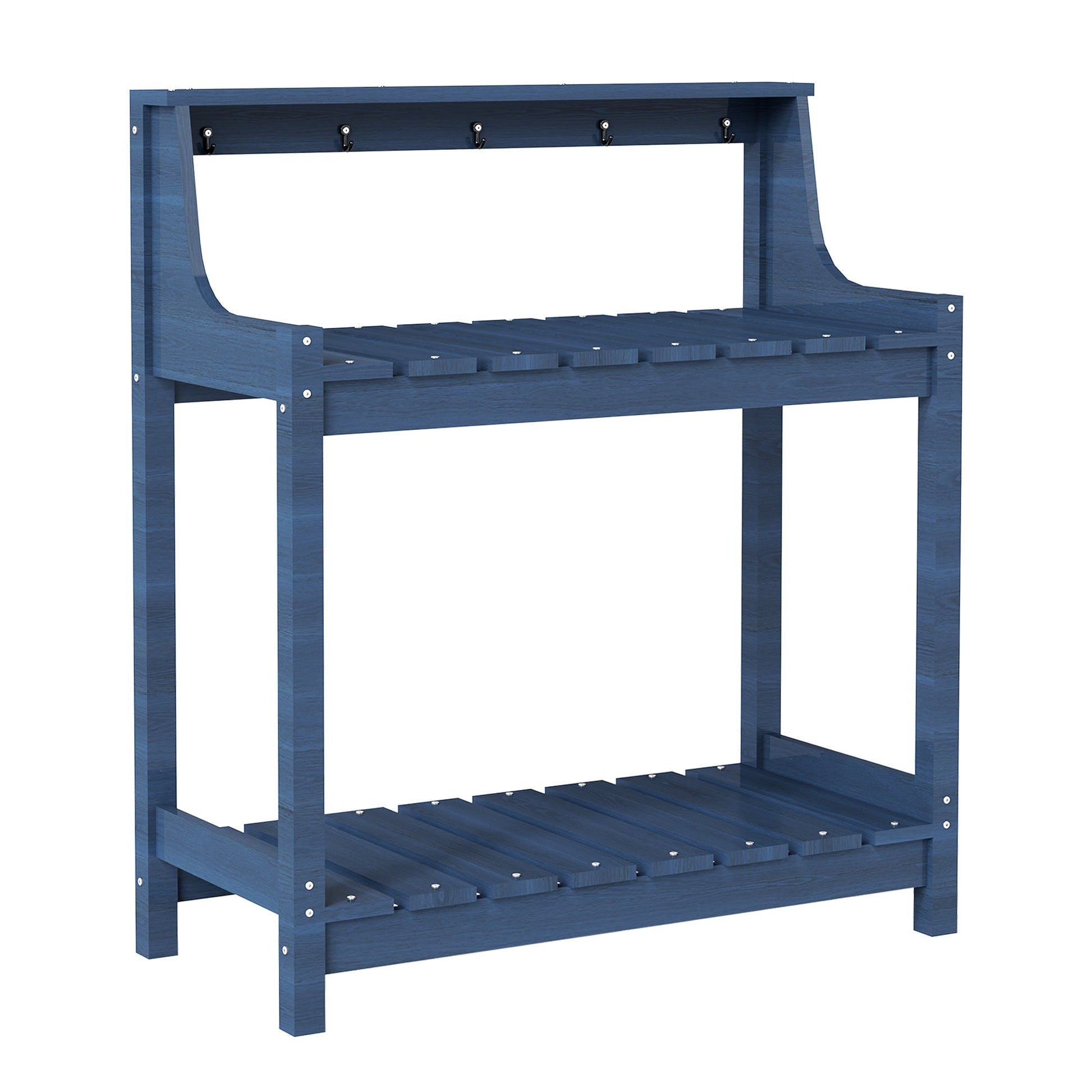 Potting bench outdoor blue HDPE with storage shelf and five hooks HouseOfZazla on Tampa Home & Garden Store