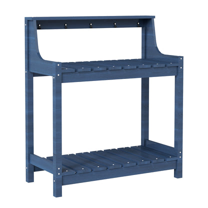 Potting bench outdoor blue HDPE with storage shelf and five hooks HouseOfZazla on Tampa Home & Garden Store