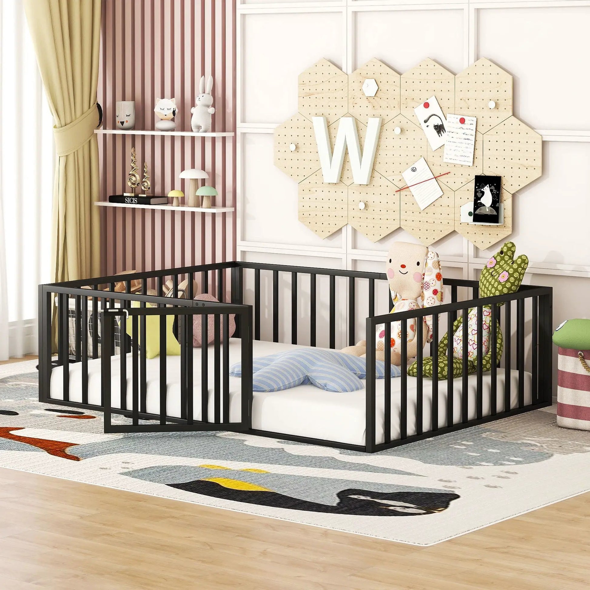 Metal Floor Bed Frame With Fence And Door two black metal panel beds by Unique Piece Furniture on Tampa Home & Garden Store